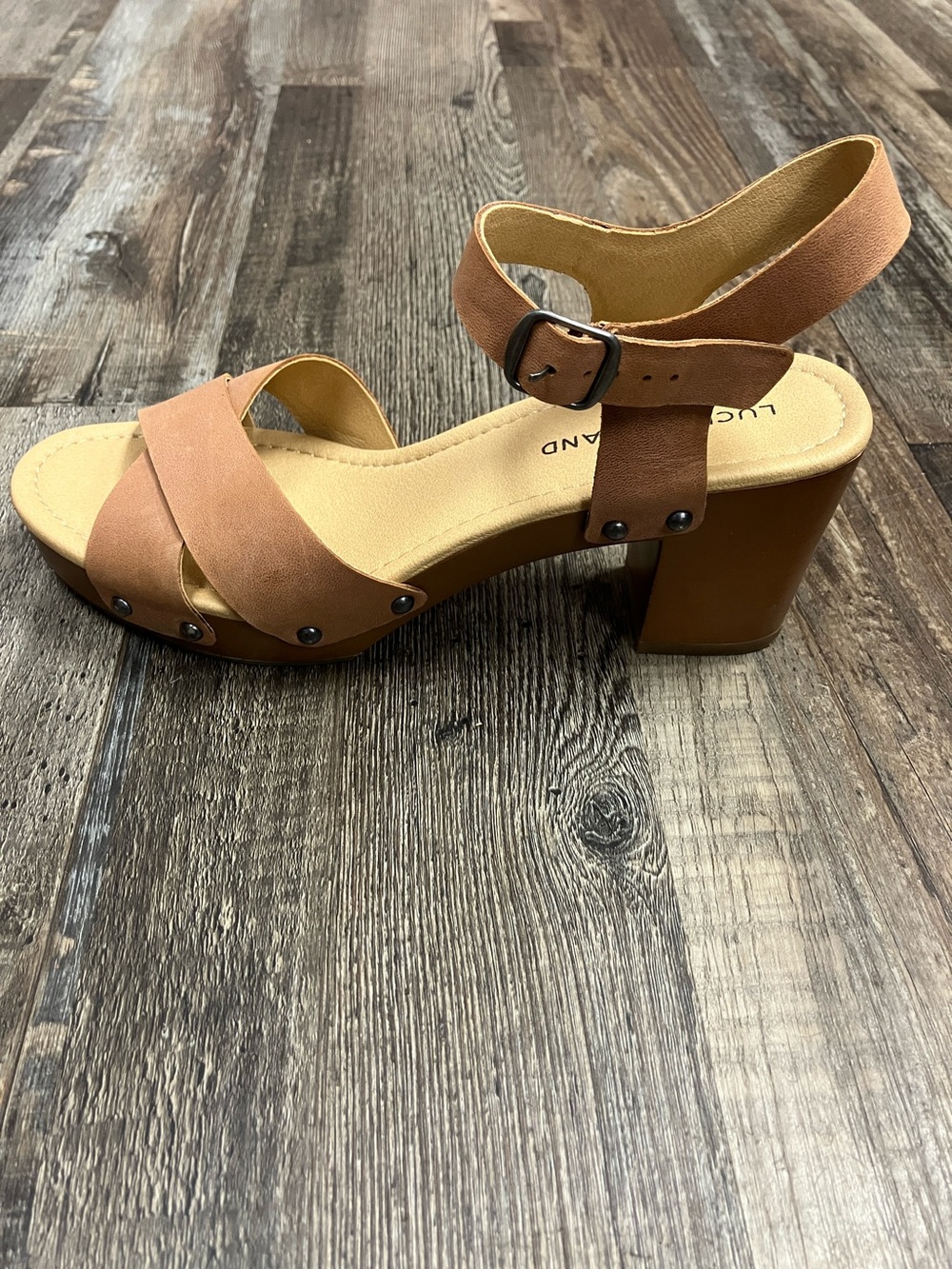 Lucky Brand Leather Haidlee Platform Sandal Brown Shoe Size 9